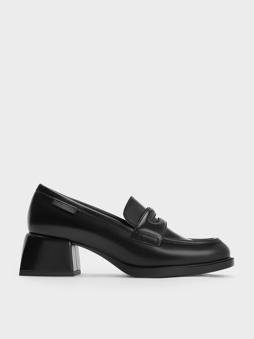 Penny Loafer Trapeze-Heel Pumps, Black Boxed Penny Loafer Trapeze-Heel Pumps, Black Boxed, hi-res