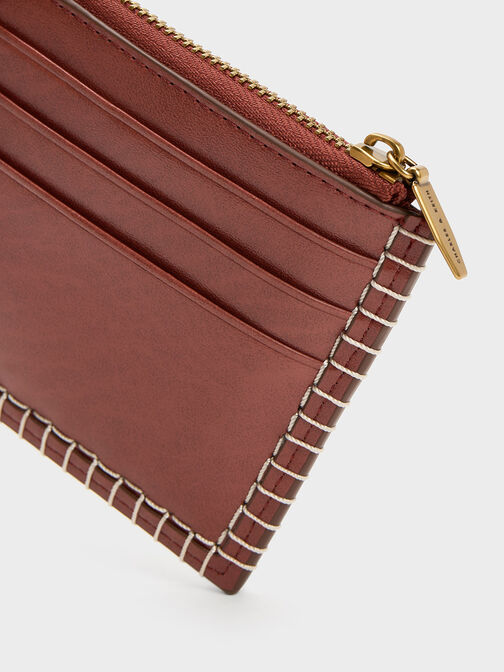 Circe Stitch-Trim Zip Around Card Holder, Mocha, hi-res