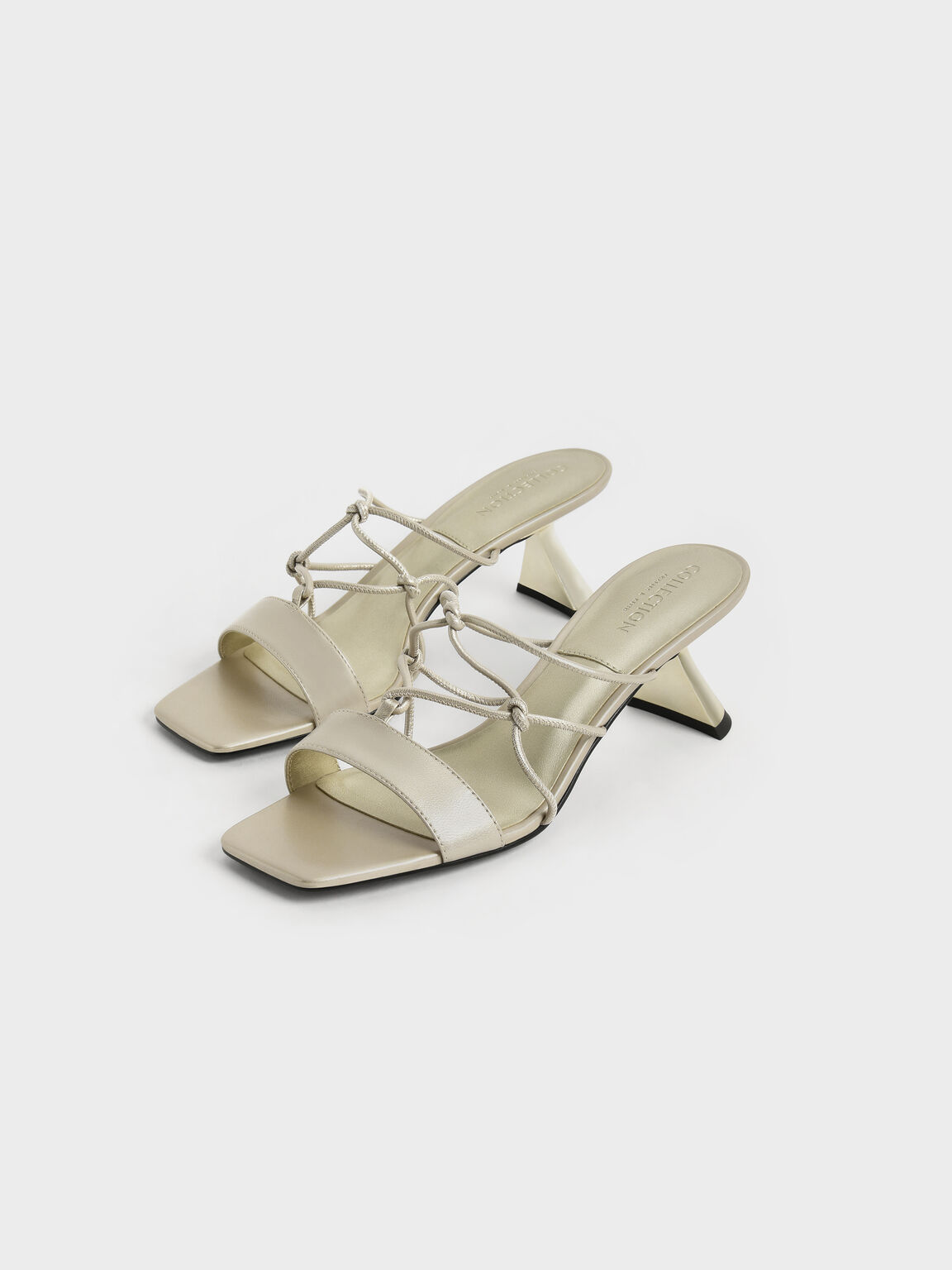 Strappy Metallic Kid Leather Sculptural Heel Sandals, Gold, hi-res