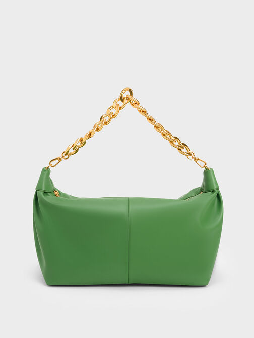 Chunky Chain Link Hobo Bag, Green, hi-res