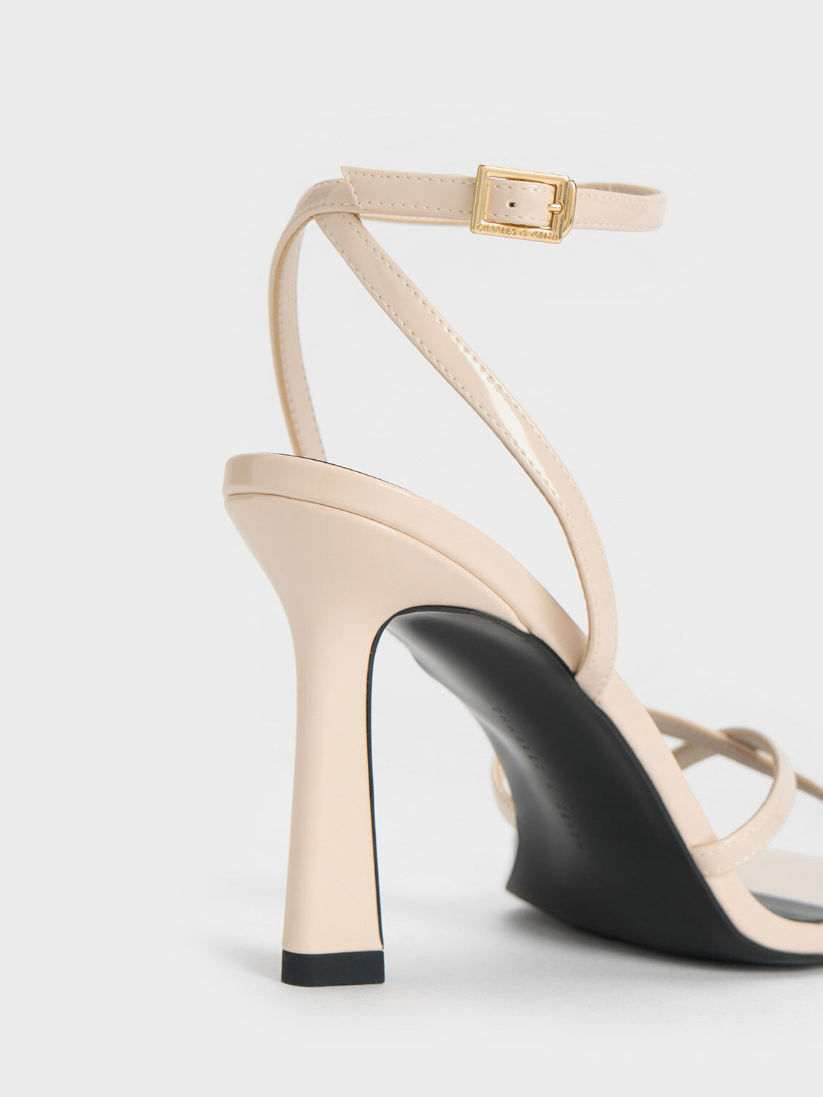 Cream Patent Crossover Strap Heeled Sandals CHARLES KEITH SA