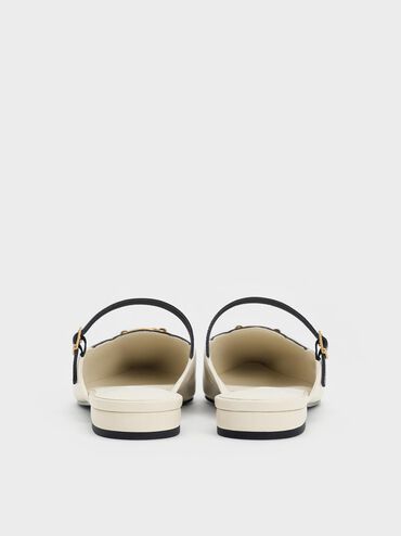 صندل ماري جين ثنائي اللون بمقدمة مدببة ولمسة معدنية, أبيض طباشيري, hi-res