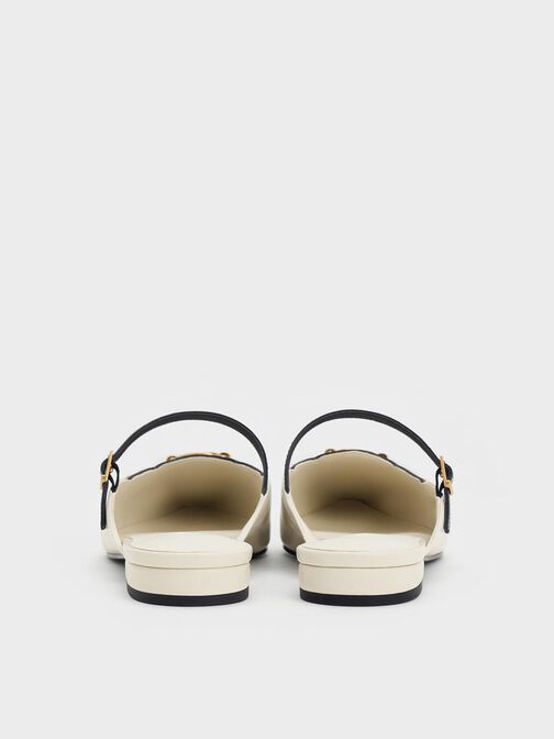 صندل ماري جين ثنائي اللون بمقدمة مدببة ولمسة معدنية, أبيض طباشيري, hi-res