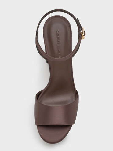 صندل من الساتان بكعب مربع ونعل بلاتفورم سميك, بني محبّب غامق, hi-res