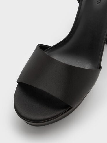 Satin Block-Heel Platform Sandals, Black Textured, hi-res