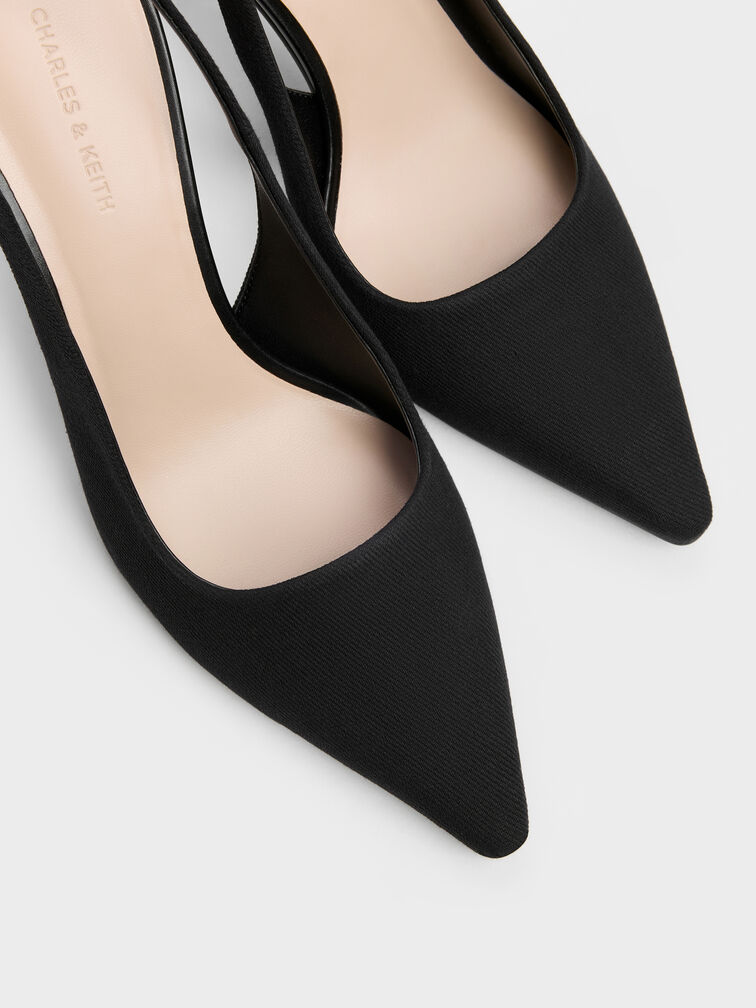 Kerra Twill Pointed Slingback Pumps, Black Textured, hi-res