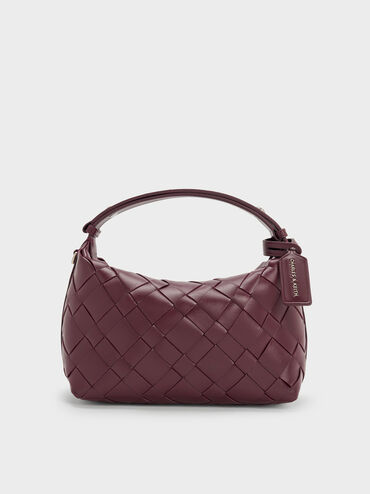 Ivette Woven Shoulder Bag, Wineberry Red, hi-res