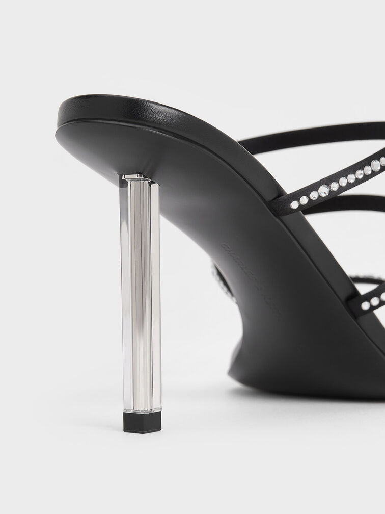 حذاء ميولز بأحزمة مزين بالكريستال من البوليستر المُعاد تدويره, أسود خشن, hi-res