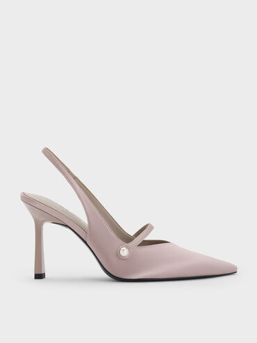 Helena Recycled Polyester Pearl-Buckle Pointed-Toe Slingback Pumps, Mauve, hi-res