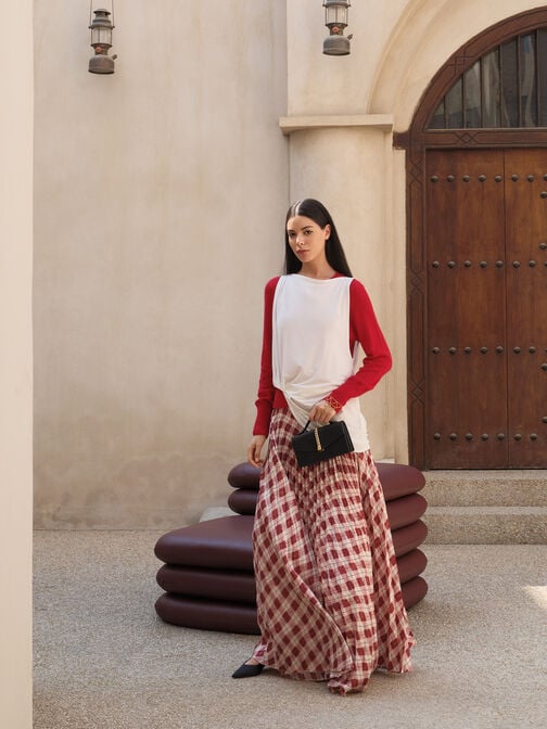 Taisia Satin Chain-Strap Envelope Bag, Black, hi-res