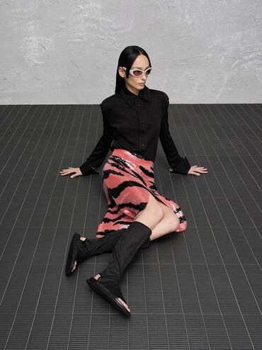 صندل لورين برقبة مصنوع من قماش شبكي مزين بفتحات, أسود خشن, hi-res