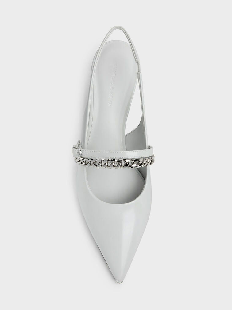 Georgie Chain Slingback Kitten Heels, Light Grey, hi-res