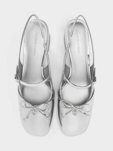 Metallic Crystal-Pearl Mary Jane Slingback Pumps, Silver, hi-res