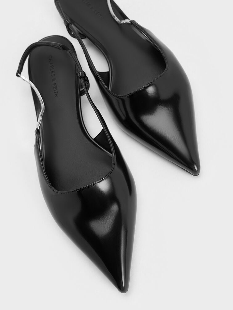 Chain-Strap Pointed-Toe Slingback Flats, Black Boxed, hi-res