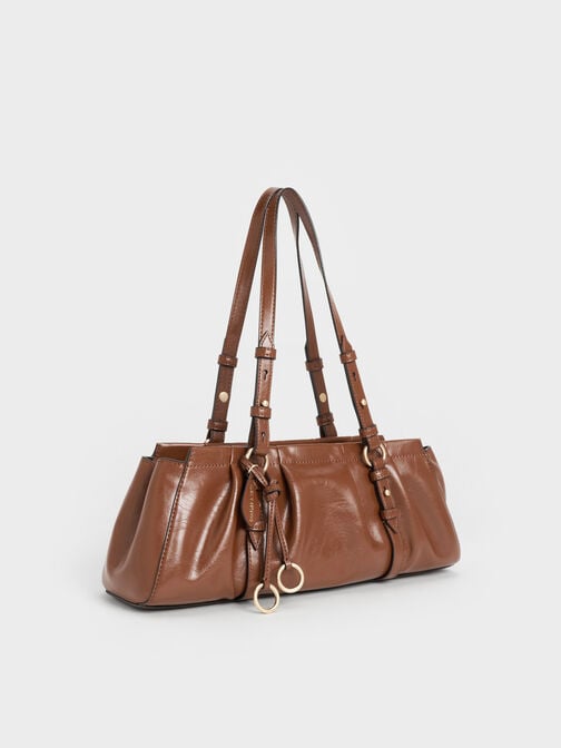 Britton Ruched Elongated Shoulder Bag, Chocolate, hi-res