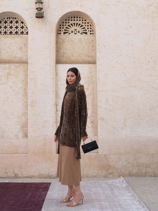 Kristine Glittered Wallet On Chain, Noir, hi-res