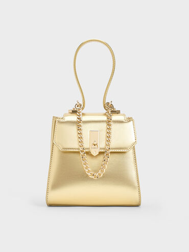 Trapeze Crystal-Embellished Top Handle Bag, Gold, hi-res
