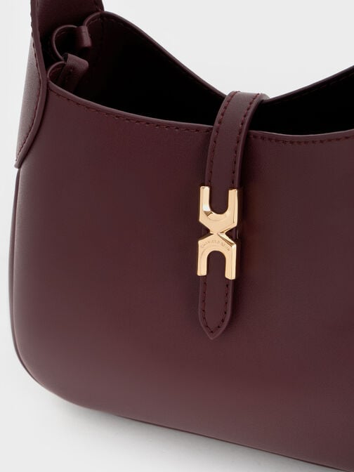 Mini Adalyn Metallic-Buckle Belted Hobo Bag, Wineberry Red, hi-res