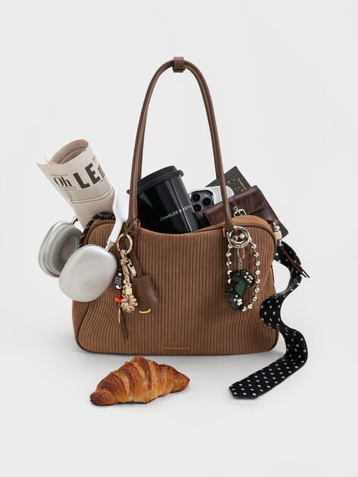 حقيبة بولينغ سيانا كبيرة كوردروي, بني موكا, hi-res