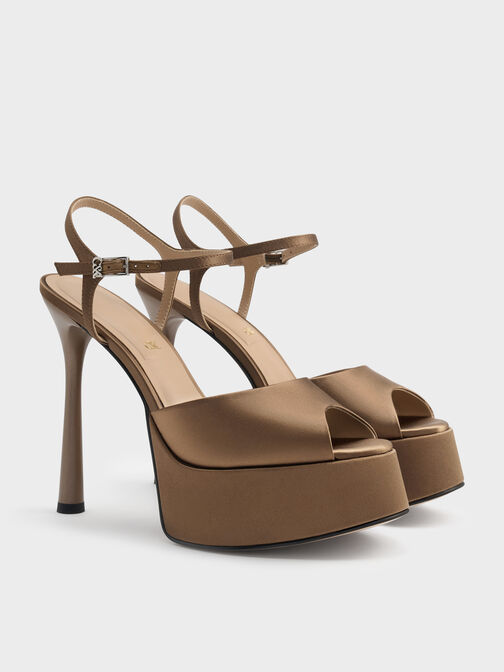 Francesca Peep-Toe Platform Heels, Brown, hi-res