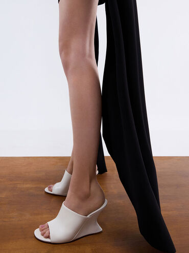 Wide-Strap Sculptural-Heel Wedges, White, hi-res