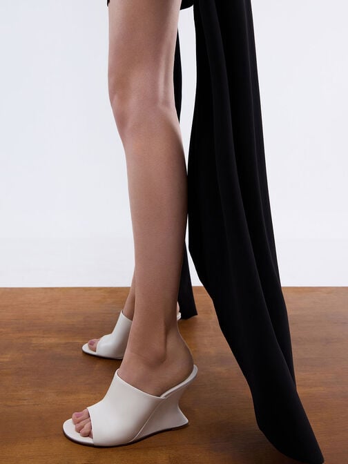 Wide-Strap Sculptural-Heel Wedges, White, hi-res