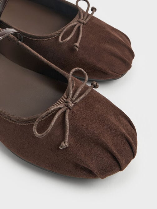 Emiko Faux Suede Bow Mary Jane Flats, Dark Brown Textured, hi-res
