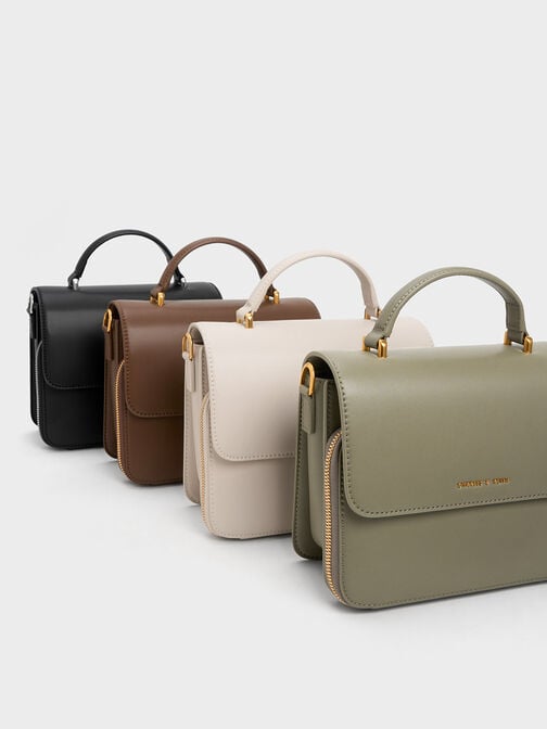 Octavia Front Flap Top Handle Bag, Dark Brown, hi-res