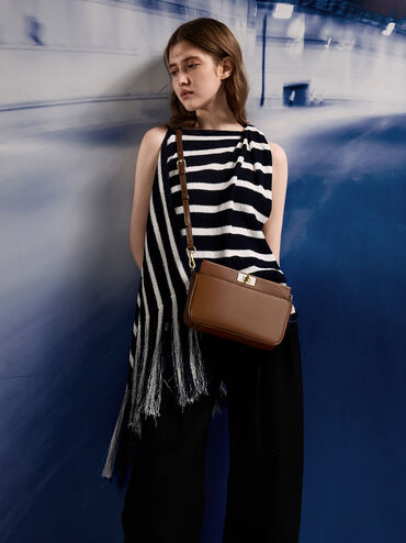 حقيبة كتف ليني بمقبض على شكل سلسلة, بني داكن, hi-res