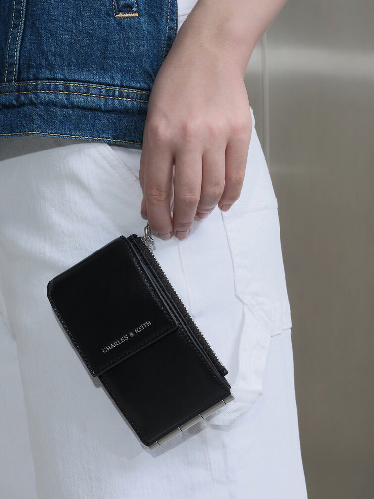 Calla Bi-Fold Side-Zip Card Holder, Noir, hi-res