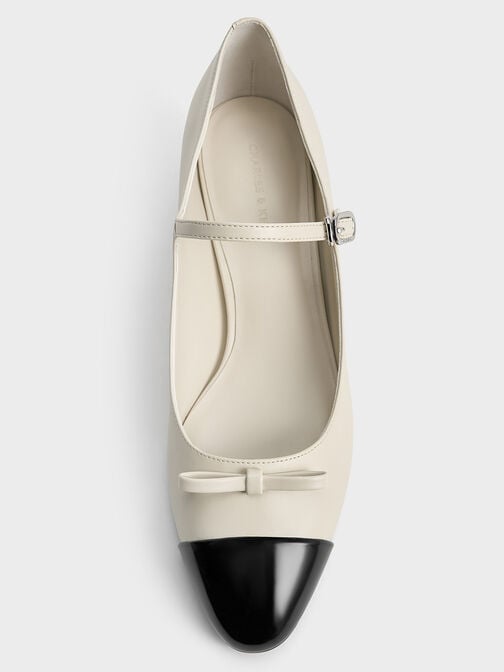 حذاء بامبس ماري جين بمقدمة مدببة وفيونكة, أبيض طباشيري, hi-res