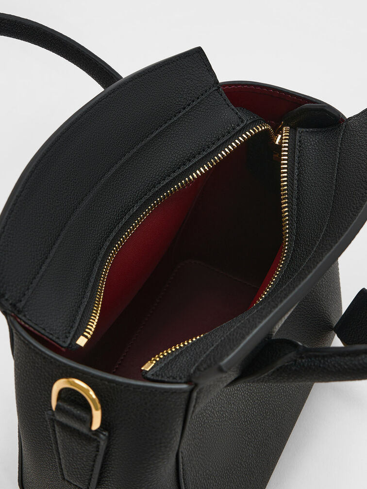 حقيبة هاربر بمقبض علوي وتصميم هندسي, أسود, hi-res