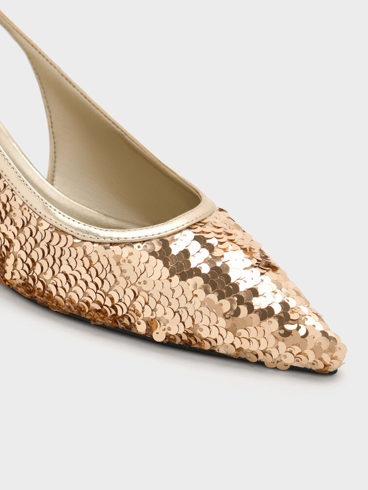 أحذية روثي سلينغ باك بكعب (بامبس) مزينة بالترتر, ذهبي, hi-res