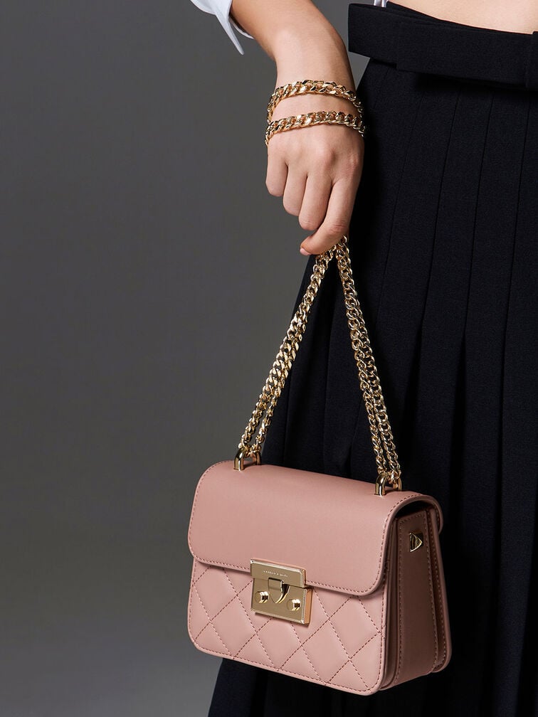 Alva Quilted Chain-Handle Bag, Blush, hi-res