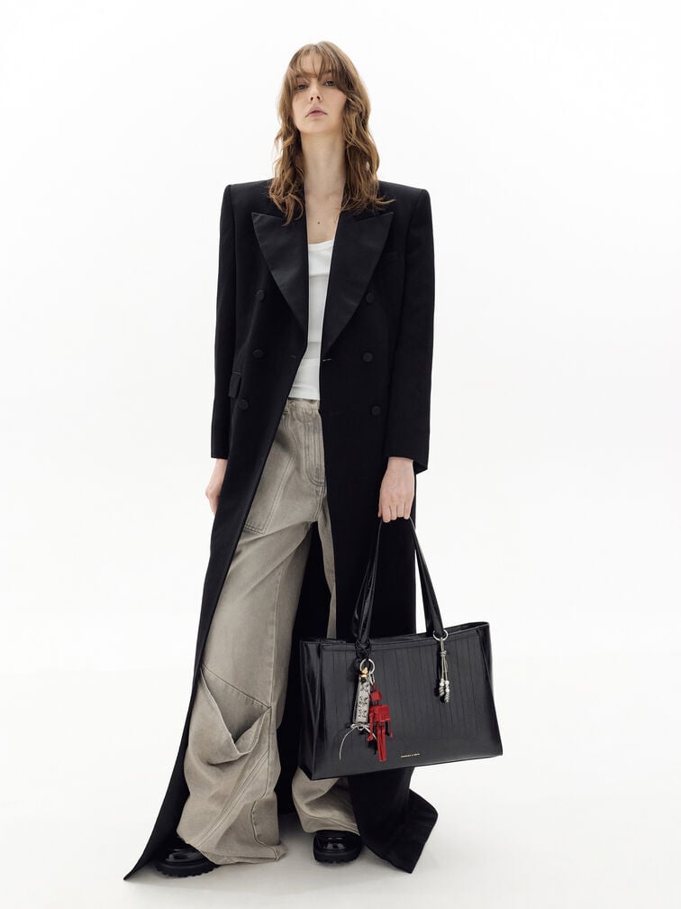 Beaded Metallic Cord Knot Charm, Pewter, hi-res