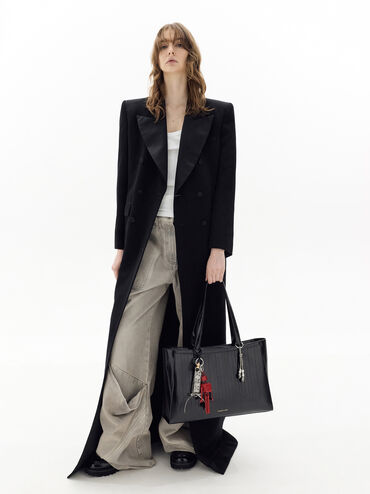 Beaded Metallic Cord Knot Charm, Pewter, hi-res