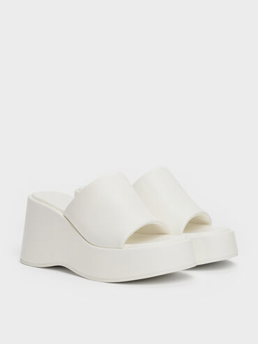 Wide-Strap Platform Wedges, White, hi-res