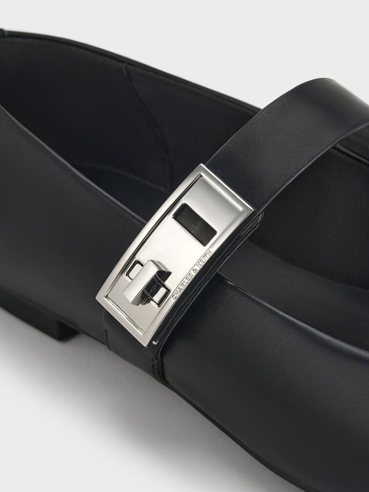 حذاء ماري جين فلات لاندو بمشبك, أسود, hi-res