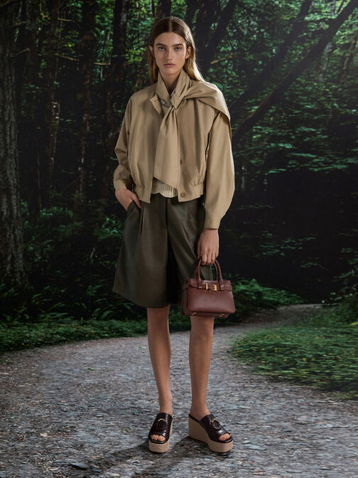 Jody Leather Belted Tote Bag, Brown, hi-res