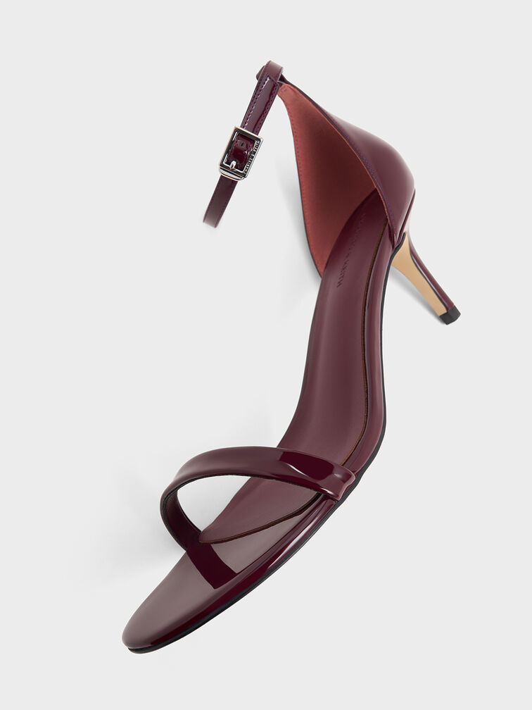 Patent Stiletto-Heel Ankle-Strap Sandals, Burgundy, hi-res