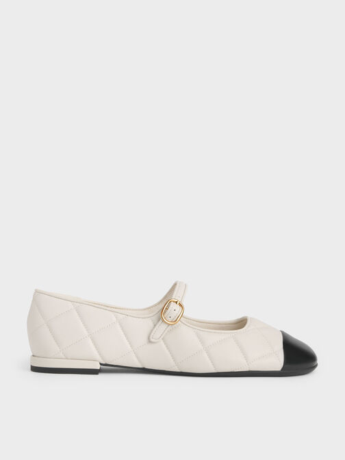 Cap-Toe Quilted Mary Janes, Chalk, hi-res