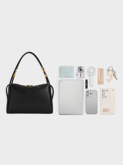 حقيبة كتف ليلا لينة بتصميم أنبوبي, أسود, hi-res