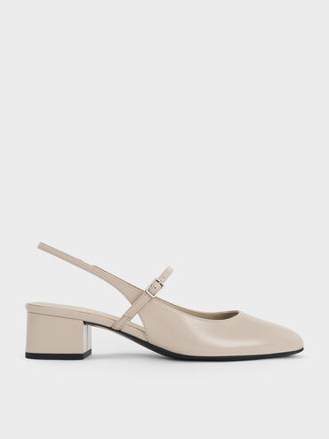 Block-Heel Slingback Mary Jane Pumps, Light Grey, hi-res