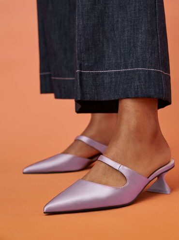 حذاء أنيق بكعب مبتكر وتصميم جانبي غير متناظر, ليلكي, hi-res