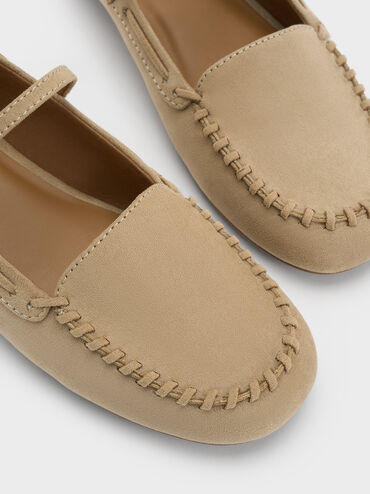 Gale Faux Suede Mary Jane Loafers, Beige, hi-res