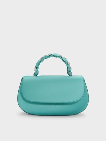 Eilian Satin Braided Top Handle Bag, Teal, hi-res