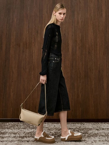 Recycled-Fur Flatform Mules, Brown, hi-res