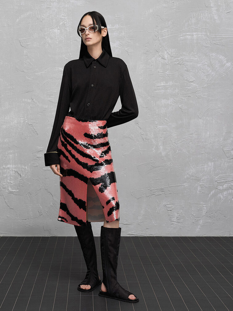 صندل لورين برقبة مصنوع من قماش شبكي مزين بفتحات, أسود خشن, hi-res