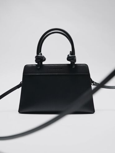 Sabine Knotted-Handle Trapeze Tote Bag, Jet Black, hi-res