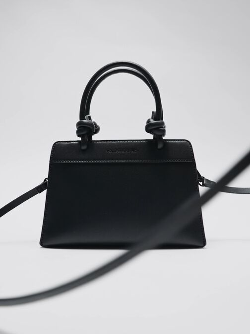 Sabine Knotted-Handle Trapeze Tote Bag, Jet Black, hi-res
